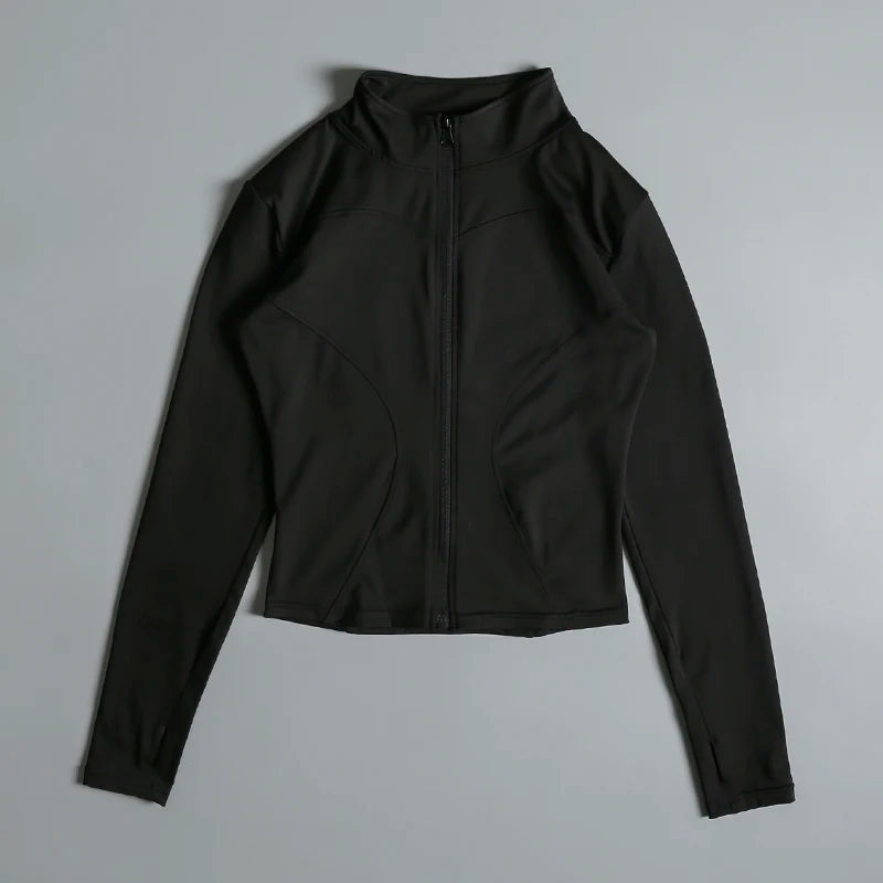 Women’s Zip-Up Cropped Sports Jacket – Workout & Yoga Fitness Wear
